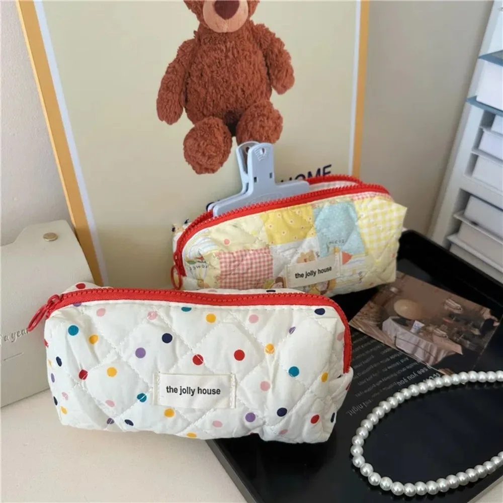 Cute Canvas Floral Pencil Bag Large Capacity Students Makeup Storage Bag Organizer Sweet Pencil Case Office Supplies