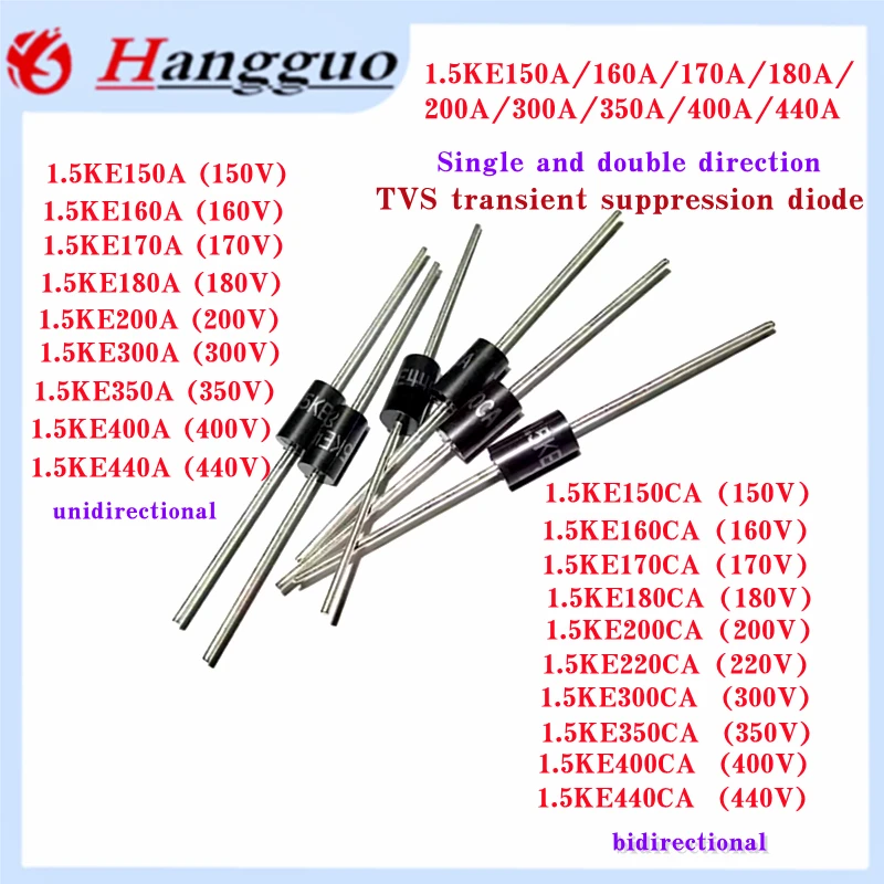 100PCS/Lot  TVS transient suppression diodes 1.5KE150A/160A/170A/180A/200A/220CA 300A/350A/400A/440A/480A/510CA  TVS Diode