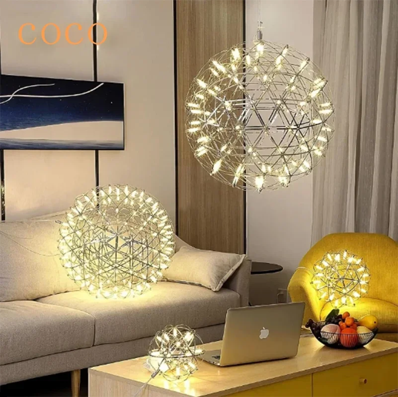 

Postmodern Pendant Lamp Spark Ball LED Fireworks Loft Pendant Light Stainless Steel Hanging Vintage Chandelier Home Decor