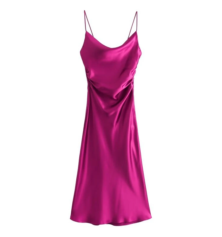 エレガントなサテン感触キャミソールドレス女性の秋の新スタイル親密な着用品質ノースリーブガウン女性のためのプレミアムファッション