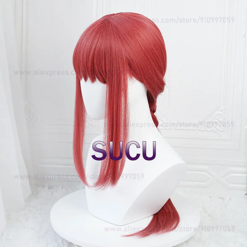 Makima Chainsaw Man Anime Cosplay Perruques, Cheveux Longs, Cheveux Tressés Rouges, Degré de Chaleur, Cheveux Synthétiques, Accessoires Halloween, 75cm