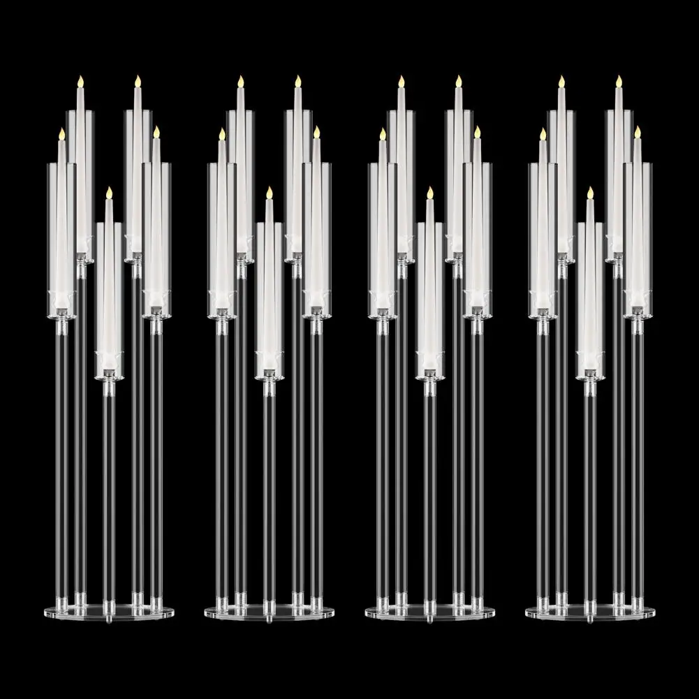 

4Pcs Candelabra Centerpieces, 5 Arm Candlesticks Holder Tall Candelabra, LED Candle for Wedding Dinner Party