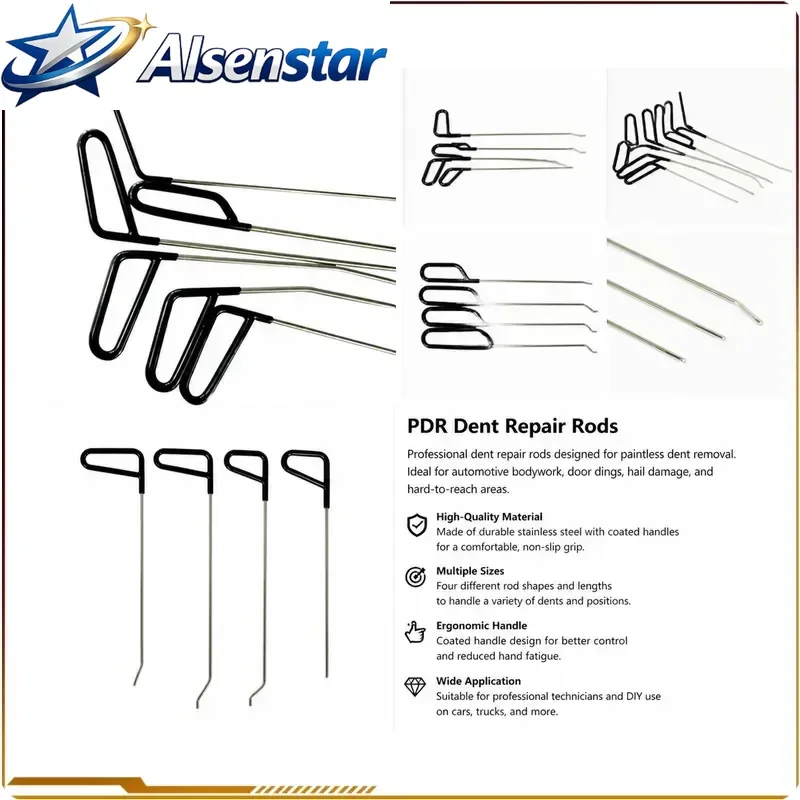 16 Pcs Car Dent Repair Kit Auto Body Dent Removal Tool Set with Dent Puller Hook & Pry Bar, Alloy Steel