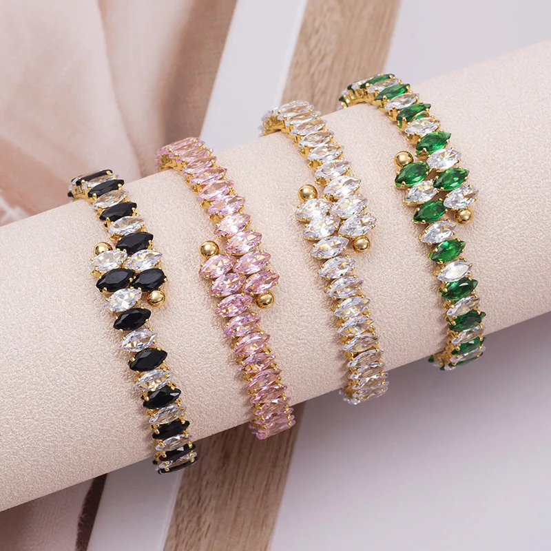 New Stainless Steel Geometric Zircon Bracelet Fashion Opening Adjustable Titanium Steel Women\'s Bracelet