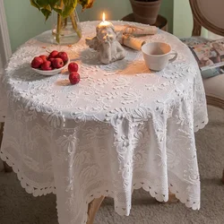 White Embroider Lace Luxury Tablecloth for Wedding Party Living Room Bedroom Table Cloth American Table Decoration