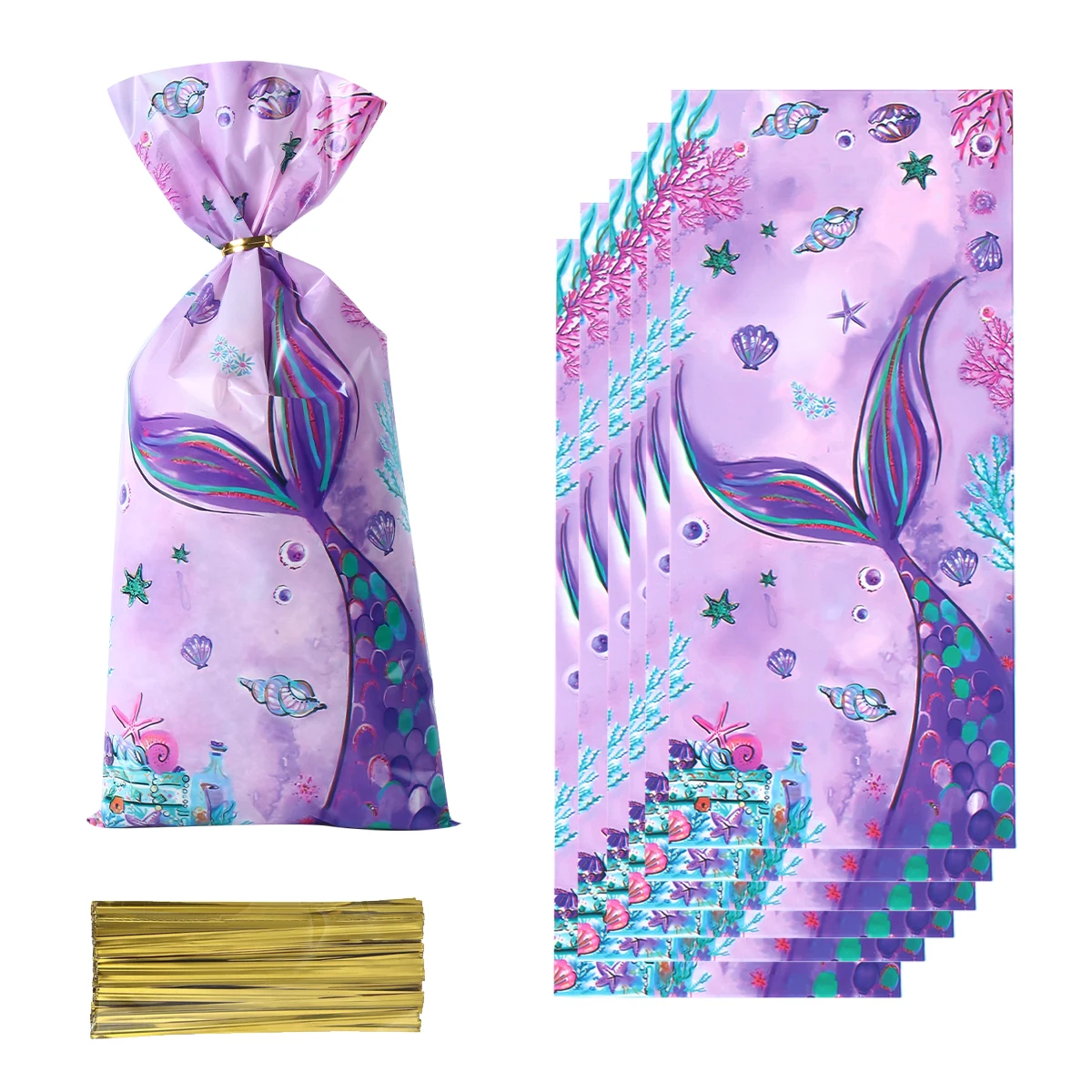 25/50/100pcs Mermaid Party Gift Bags Candy Biscuit Packing Bag Mermaid Tail Treat Bag for Guest Girl Birthday Supplies Baby Show