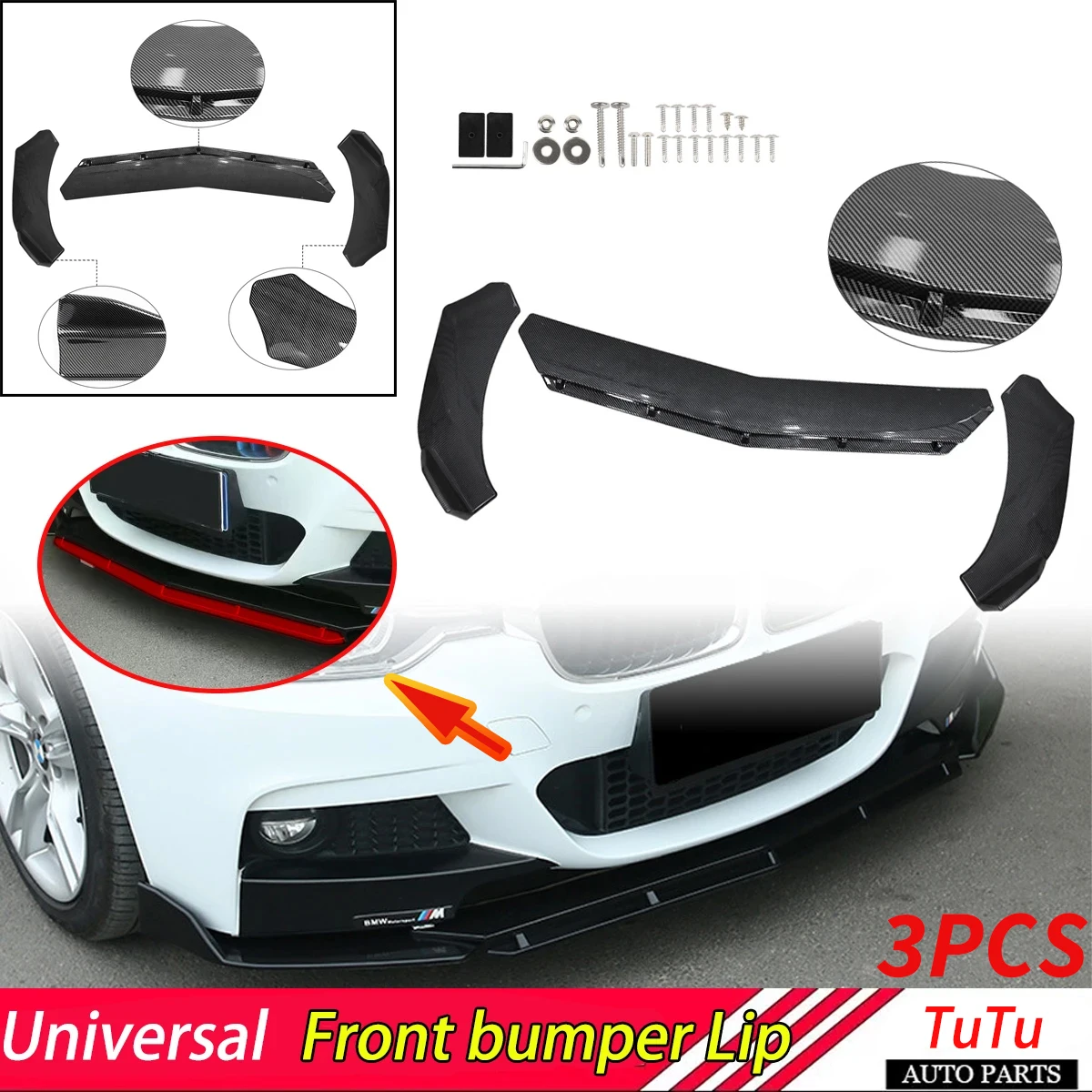 Universal Front Bumper Lip for Audi A3 A4 A5 A6 Q5 Q8 Collision Abrasion Prevention lower Shovel Encirclement Skirt Guard Kits