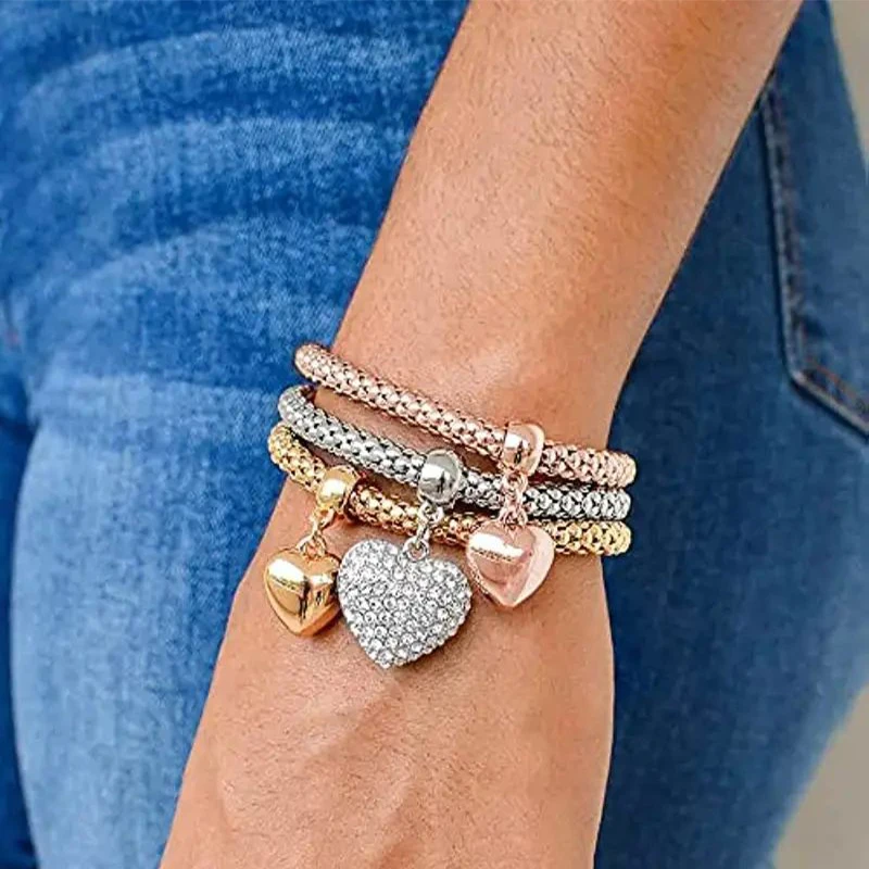 3-teiliges Set Herz-Schloss-Schlüssel, Musikzeichen, Charm-Armband, Eule, Rosévergoldung, silberfarbene Kette, Owm-Charm-Armreif, Schmuckset – Detail 6