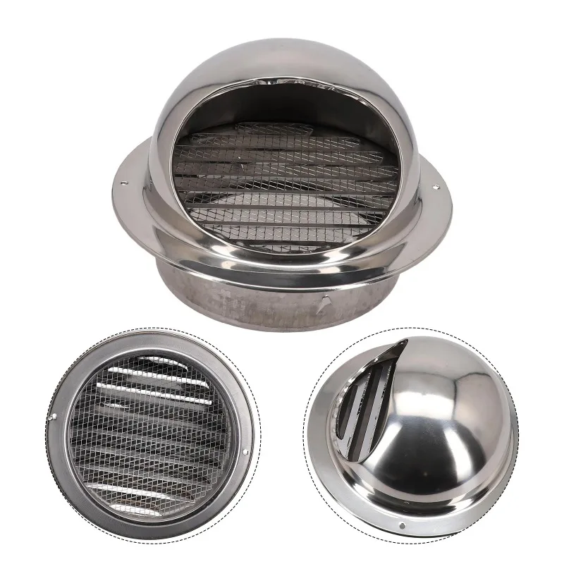Stainless Steel Vent Cap Rainproof Exterior Wall Air Outlet Grille Round Heating Cooling Vent Cover 75/80/100/20/150/160MM