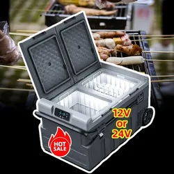 CR-75-95 75L AC DC Dual Use Portable Solar Power Car Fridges Cooler Dual-Zone Compact Freezer for Camping Truck Road Trip