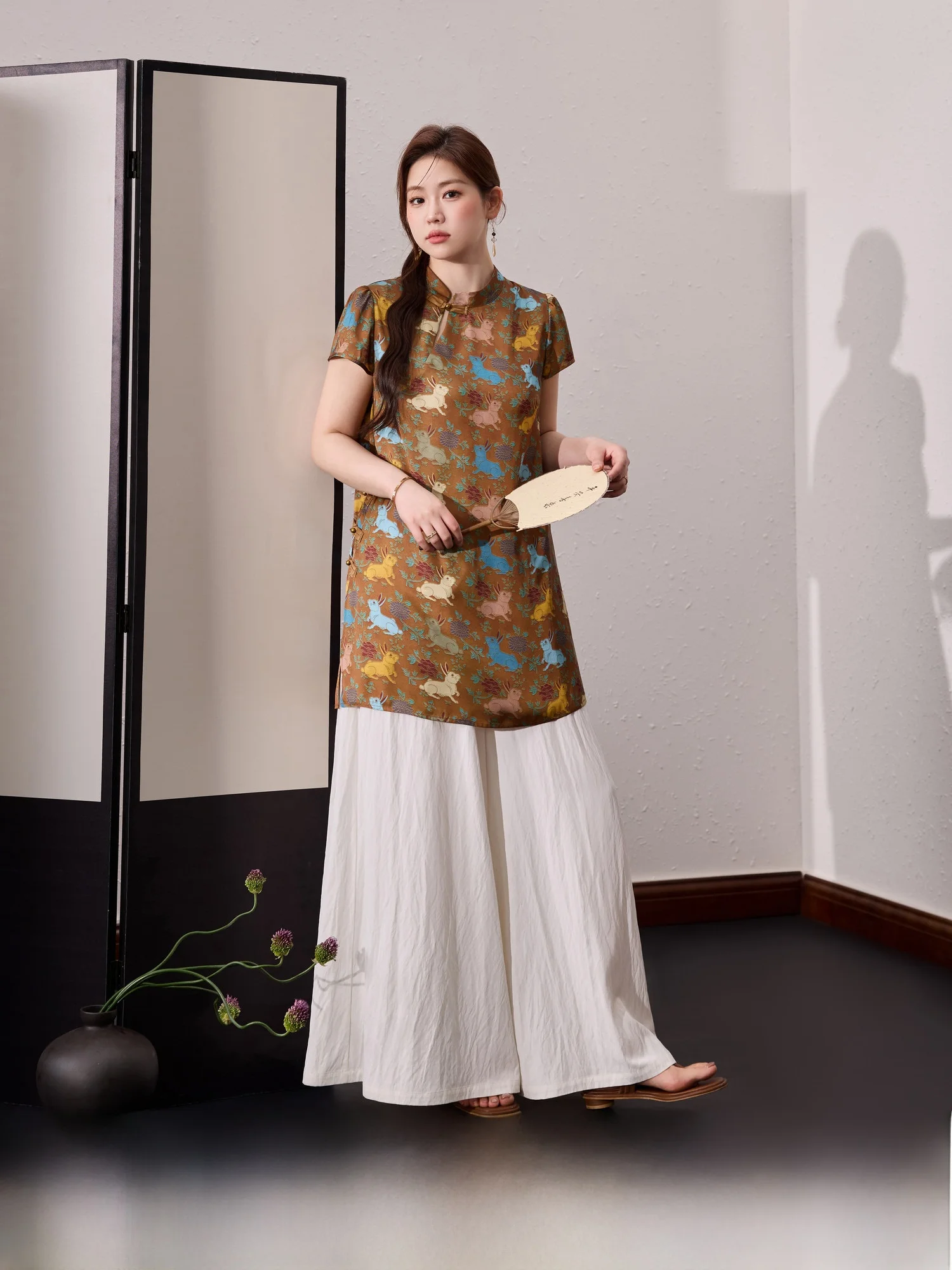 

Blue Language plus Size Women's Clothing Linglong Fu Rabbit New Chinese Sle Printed Dr Lightweight Slimming Skirt Summer...