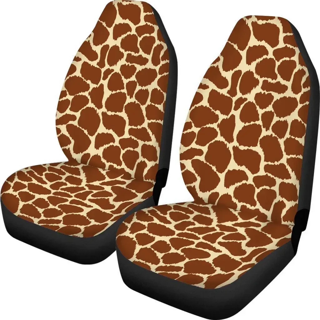 2 Piece Universal Fit Front Car Seat Cover,Durable Comfort Soft Animal Giraffe Print Cars Seats Cushions (Brown)