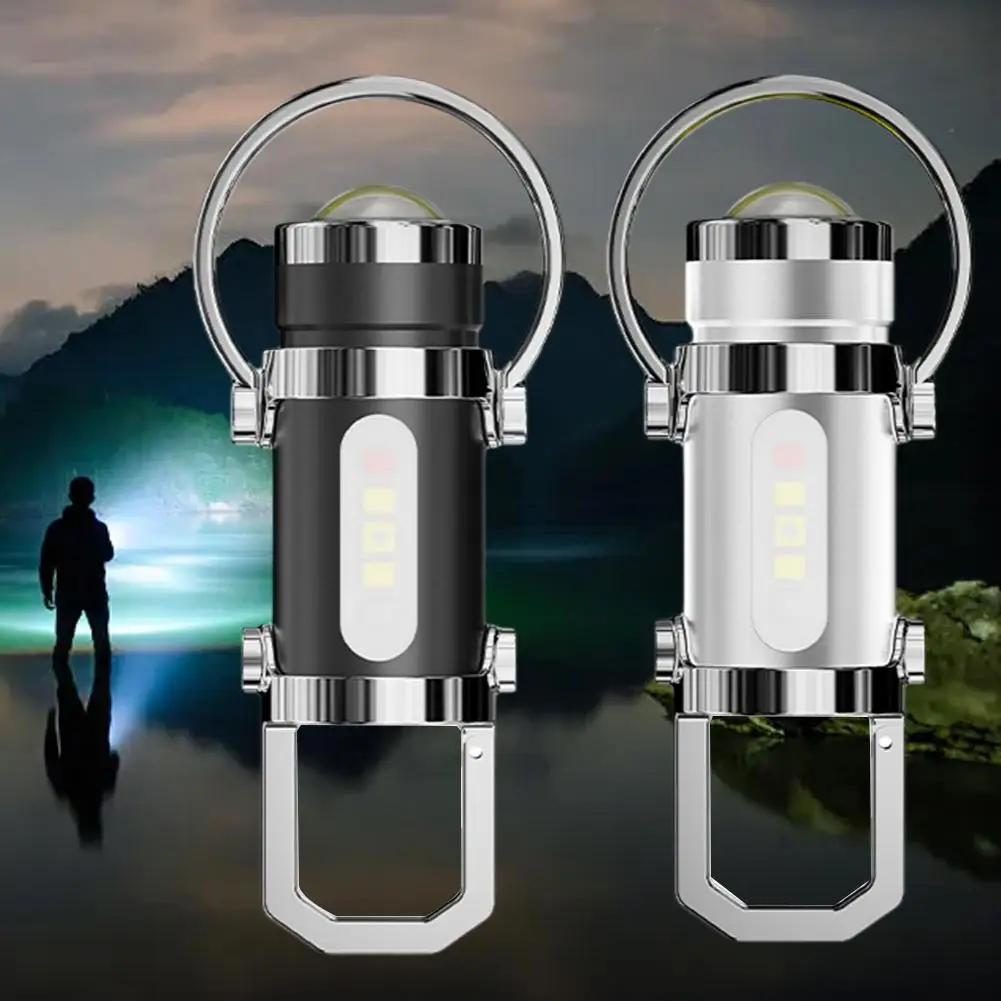 Powerful Mini COB LED Keychain Flashlight USB Rechargeable Hanging Work Light Waterproof Keyring Camping Walking Pocket Lamp