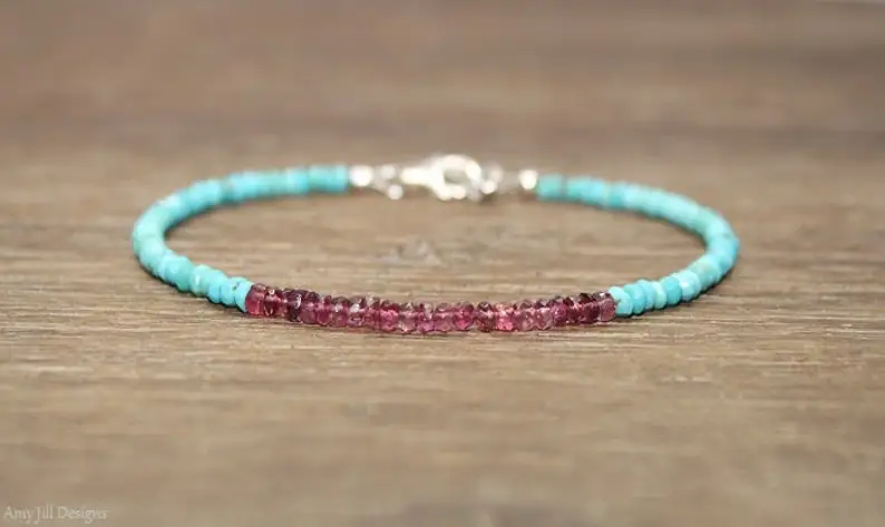 Pink Tourmaline & Sleeping Beauty Turquoise Bracelet, Sleeping Beauty Turquoise Jewelry, December and October Birthstone