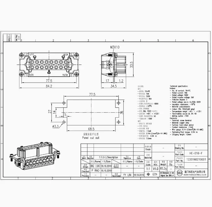 HE-016-F WAIN 1220160210001 16-core 16A 500V коннектор