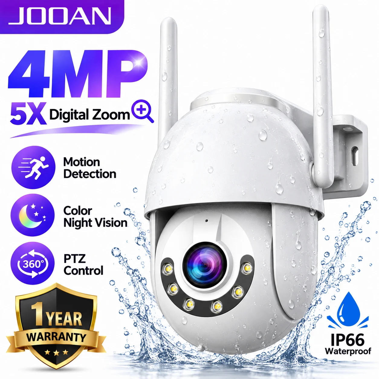 JOOAN 4MP Wifi IP Camera Outdoor 5X Zoom Motion Detection Color Night Vision Security Protection Camera