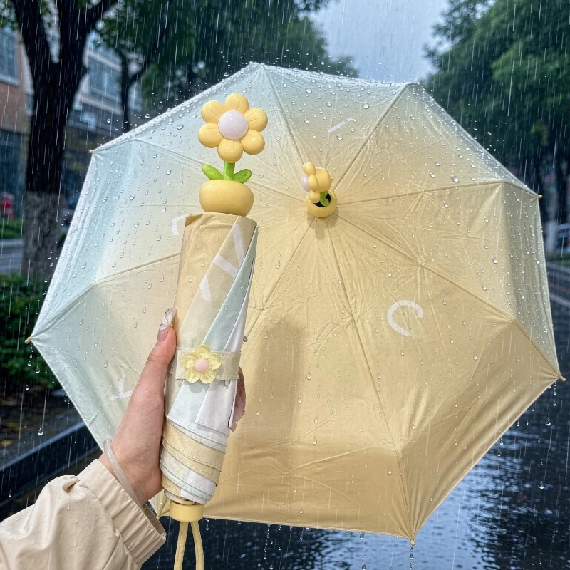 LED Flower Folding Umbrella Auto Open Close Light Up Design for Teens Girls Sun Rain Protection Night Travel Daily Use LED 우산