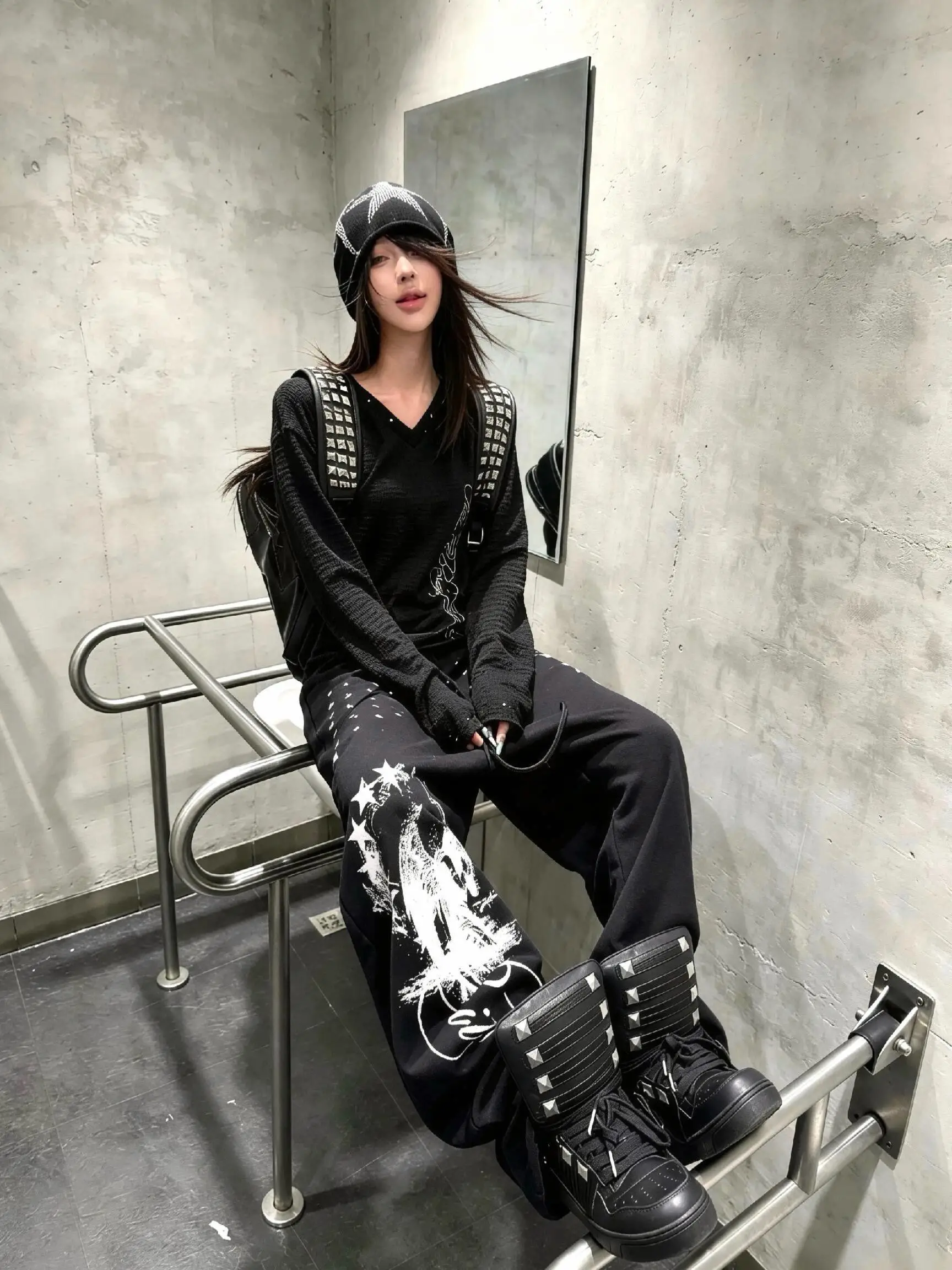 American Street Style Retro Dream Rivet Sequin Loose Straight Leg Long Pants Casual Sweatpants for Men And Women Trendy