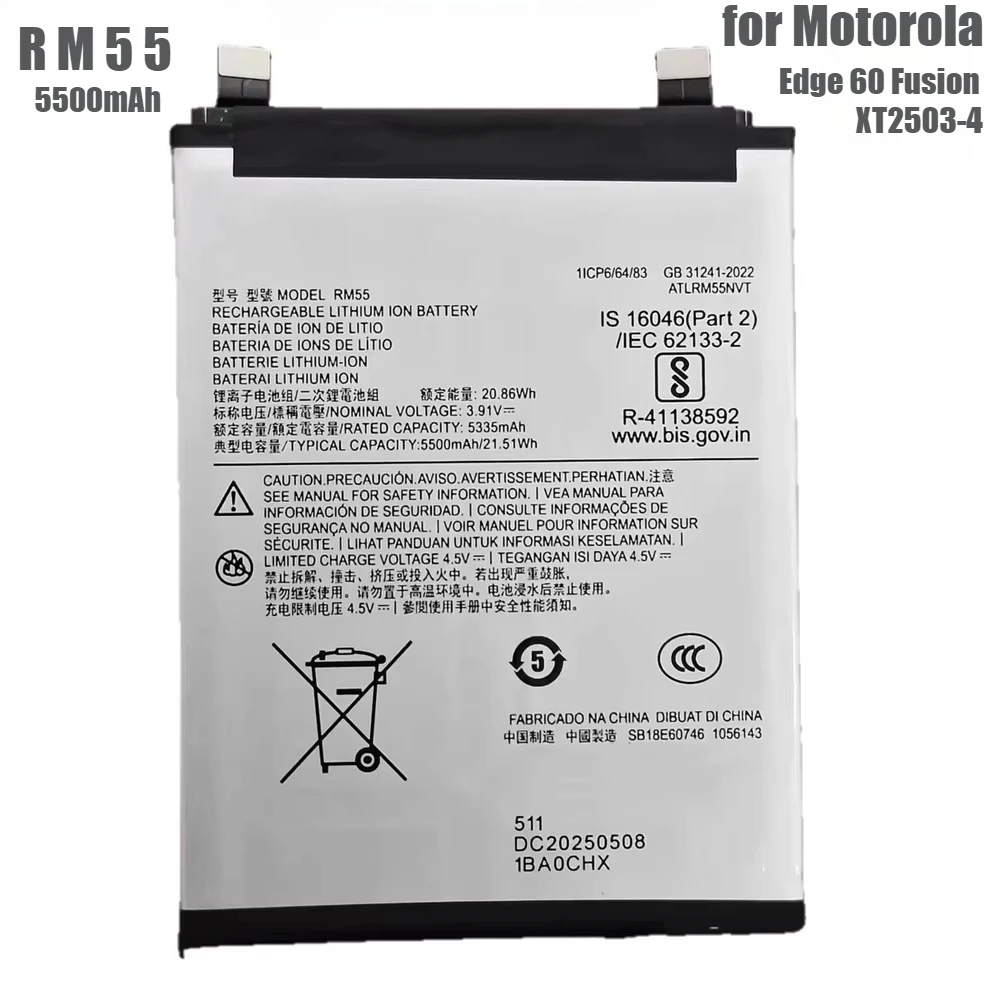 5500mAh Fast Shipping Brand New Battery RM55 for Motorola Edge 60 Fusion XT2503-4 Mobile Phone Premium Replacement Battery+Tools