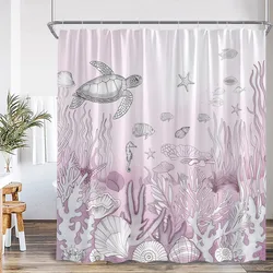 Nautical Ocean Shower Curtain Pink Coral Tropical Fish Starfish Shell Seahorse Sea Turtle Bath Curtains Polyester Bathroom Decor