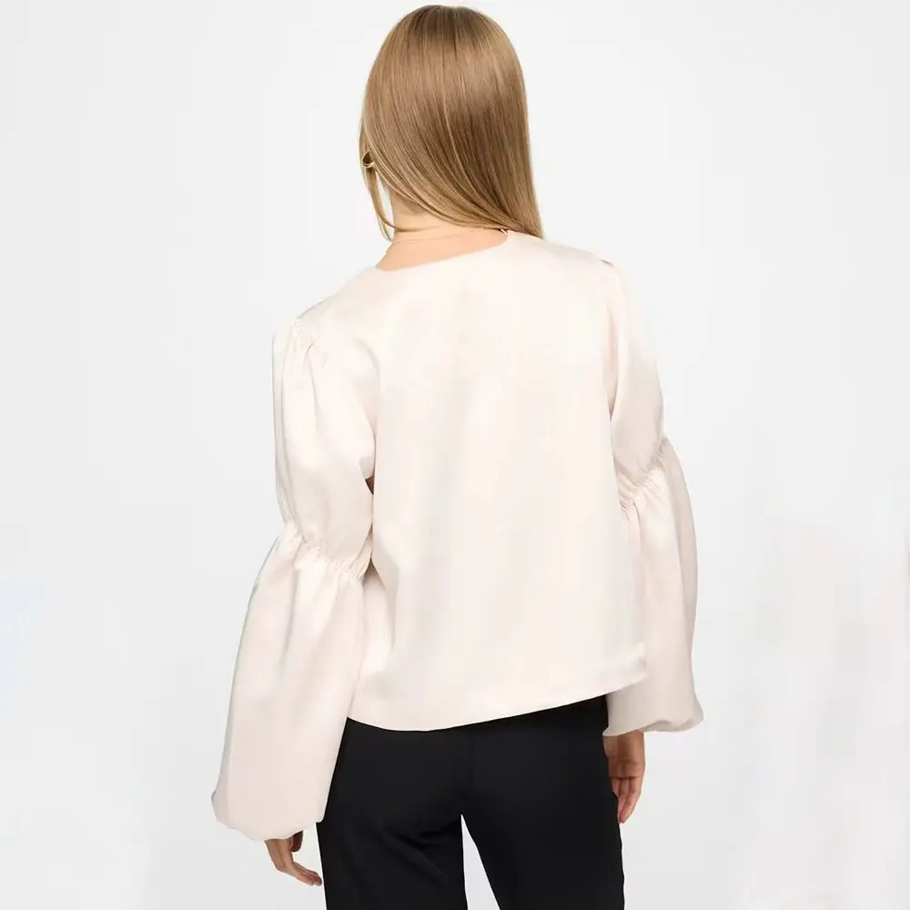 Ticketsx femmes solide chemise froncée élégant ample simple poitrine Blouse chemise mode femme décontracté haute rue fête dame chemise