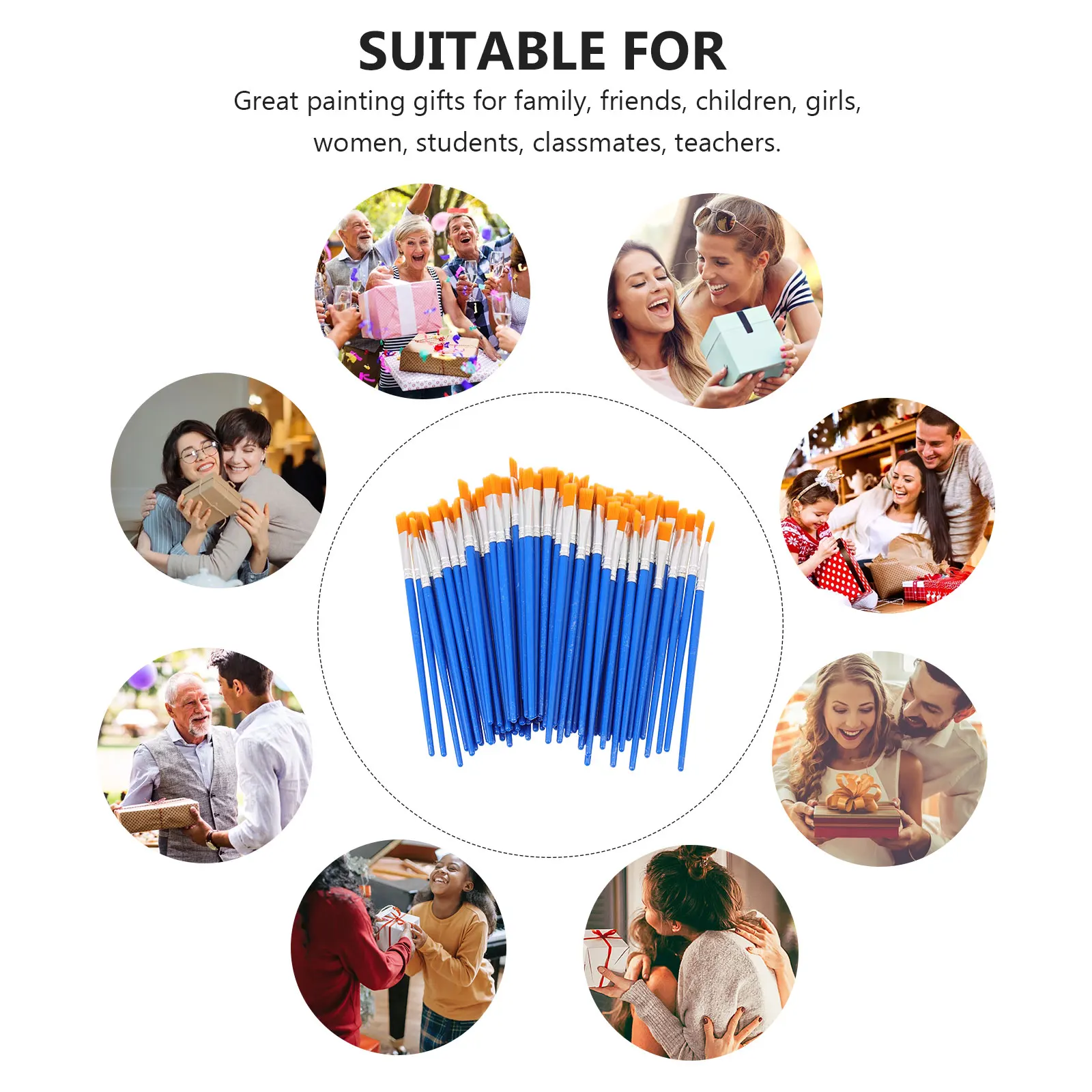 

200 Pcs DIY Painting Tools Washable Nylon Blue Painting Accessory H Kids Gifts Art Paint Brushes Bule Supplies