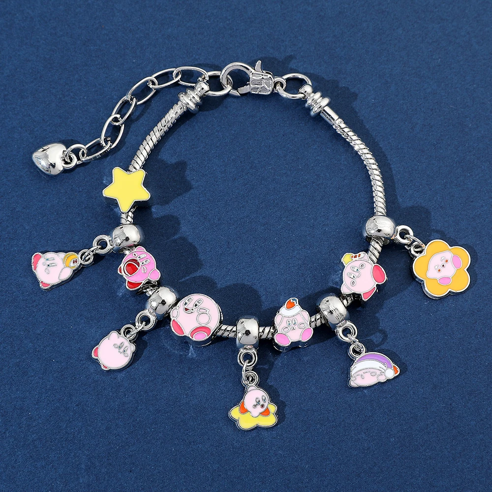 Game Cartoon Kirby Bracelet Kawaii Pink Kirby Pendant Snake Chain Bangle Brand Bracelet for Women Diy Making Accessories