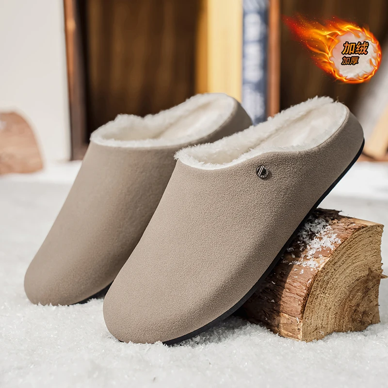 

Зимняя хлопковая обувь, мужская обувь Boken, морозостойкие и теплые плюшевые полутапочки, домашние и уличные домашние хлопковые тапочки