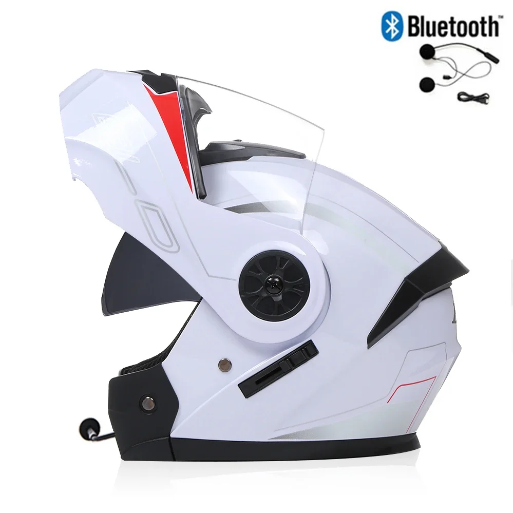 Cool Flip Up Modular Helmet with Bluetooth Dual Lens Racing Motorcycle Helmets DOT Motocross Helmet Full Face Cascos Para Moto
