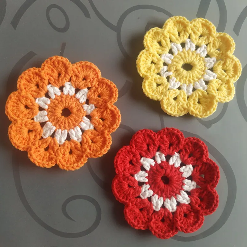 11CM Pure Hand-woven Crochet Cotton Thread Flower Coaster DIY Crochet Doilies Multicolor Coasters Handmade Table Mats