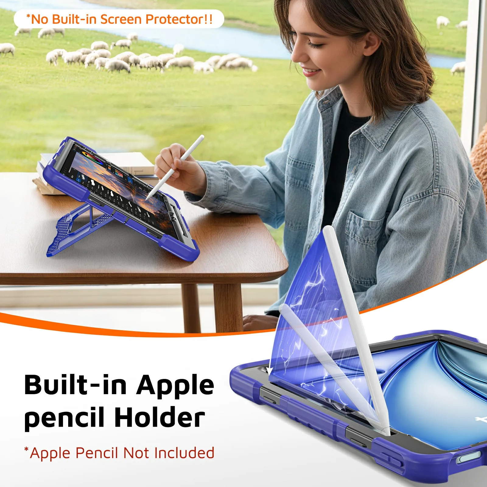 Tablet Case For iPad Air 13 (2026) / (2025) / (2024) / iPad Pro 12.9 (2022) / (2021) / (2020) / (2018) Kickstand PC + TPU + Sili