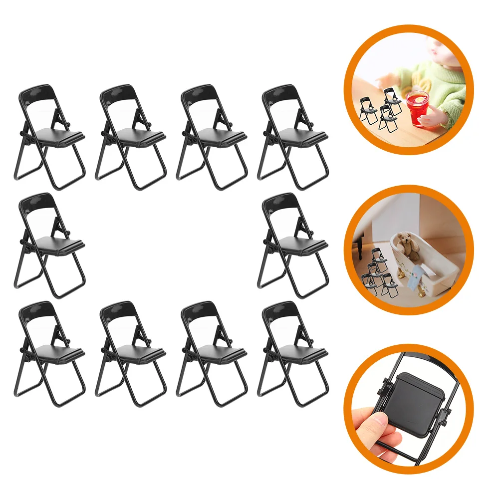 

Mini Folding Chair Phone Bracket Miniature Micro Landscape Decor Cellphone Holder Furniture Shape Black Chairs