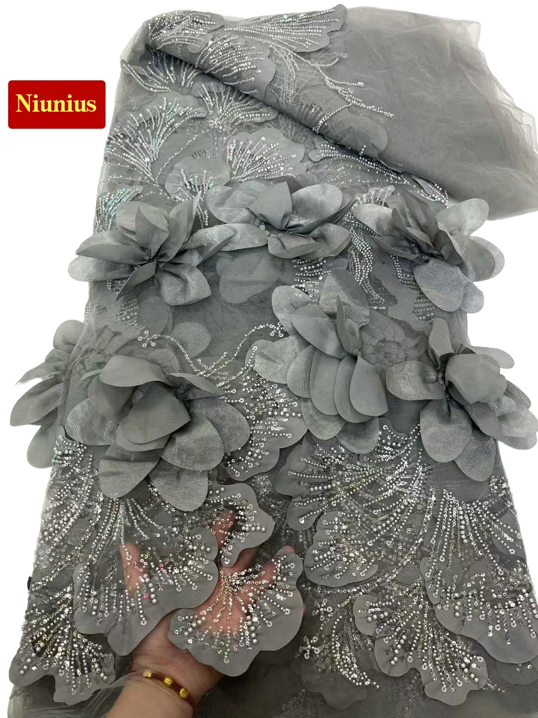 

2025Latest Mixed Colors Elegant Best Quality Delicate Very Soft 3D Applique Tulle Lace Fabric For Wedding Evening Dress NN5319_R