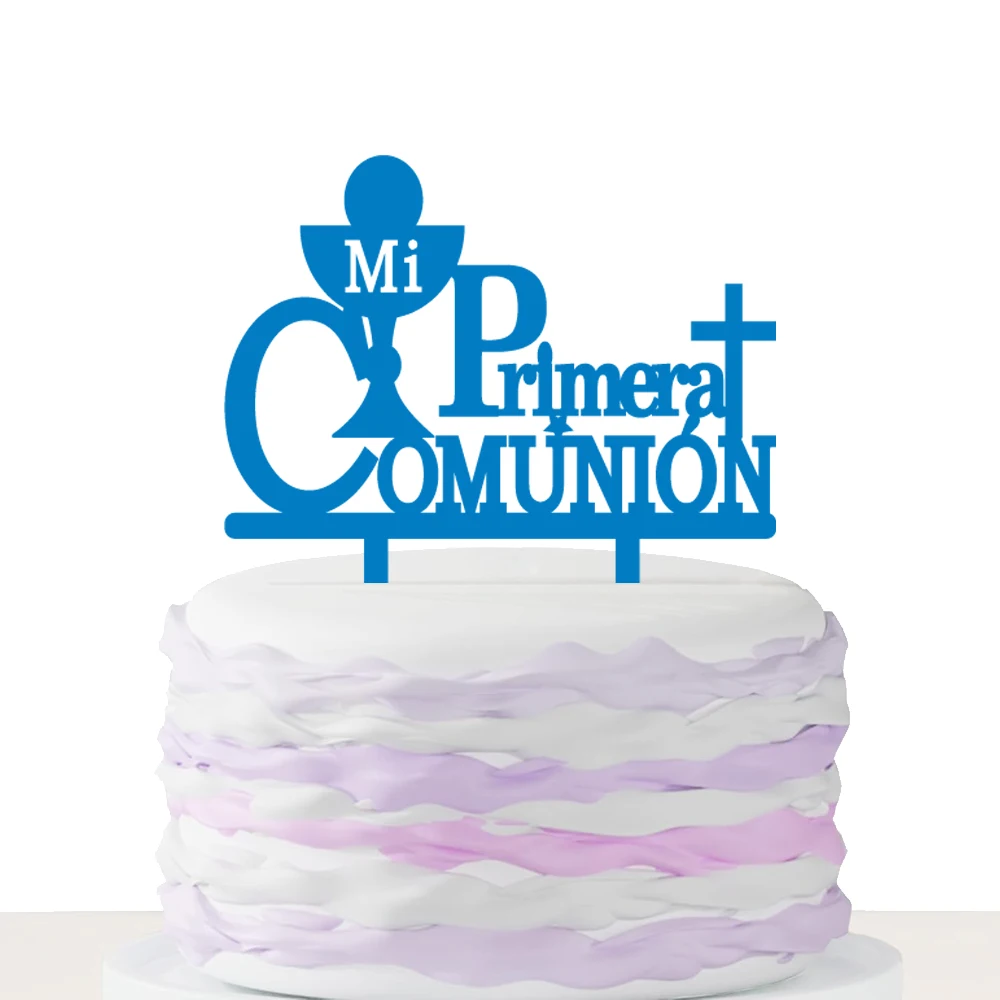 Adorno para Pastel de Primera Comunión en Español para Niños, Decoración para Pastel de Primera Comunión Española YC085