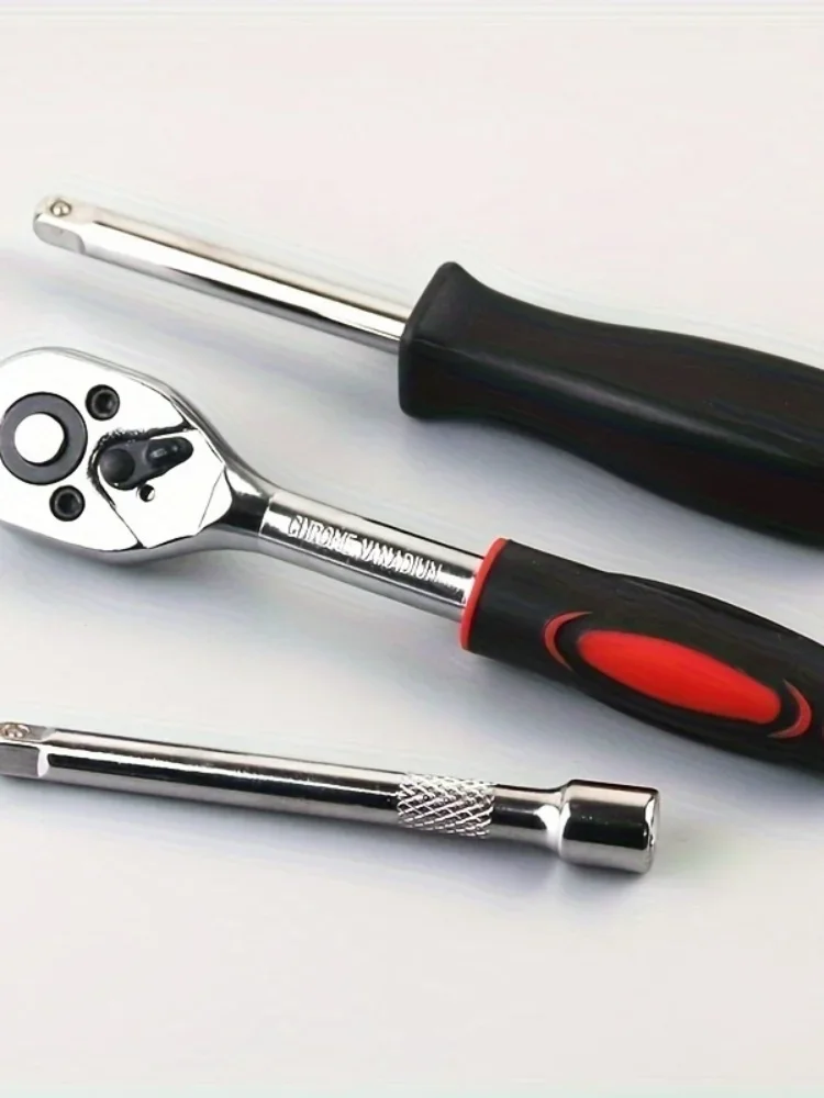 Kit de herramientas de reparación de automóviles/bicicletas, llave dinamométrica de trinquete, llave inglesa, destornill