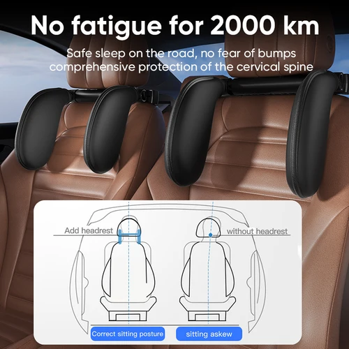Imagen 2 del producto Ergonómico 360 °   Almohada cervical automática ajustable con espuma viscoelástica y almohadillas laterales, reposacabezas para dormir con un solo clic para viajes en coche, BMW Benz