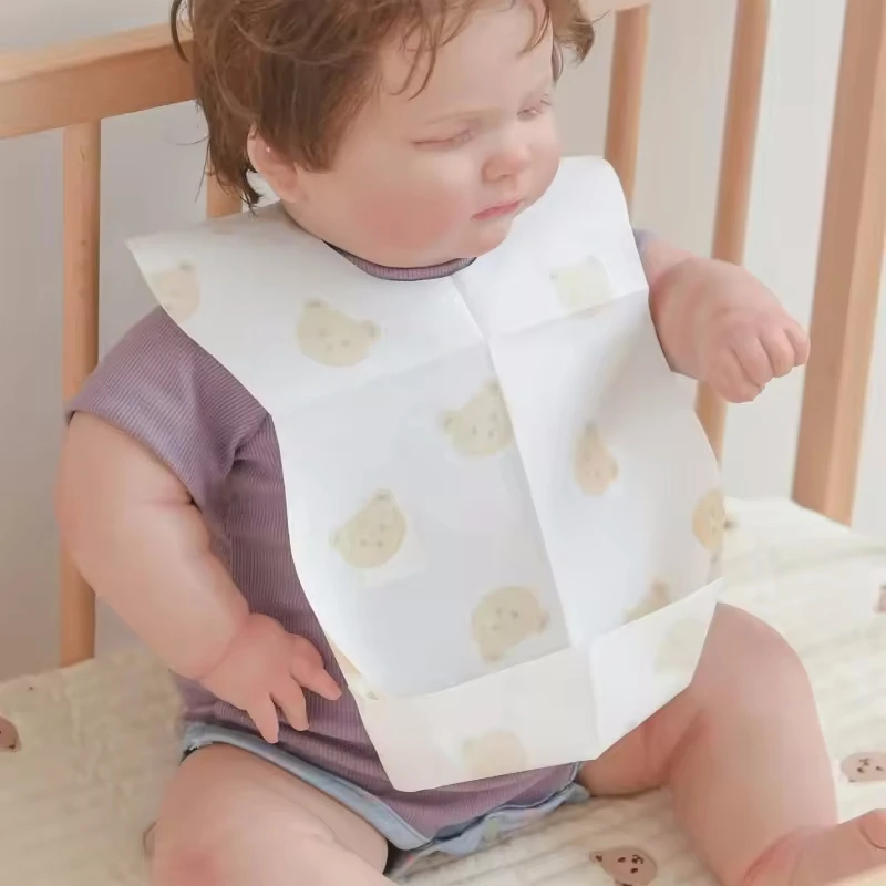 50-Pack Disposable Bibs for Babies Aged 6 Months to 2 Years Cartoon Bear Feeding Bib for Boy Girl Non-woven Drool Towel image 2