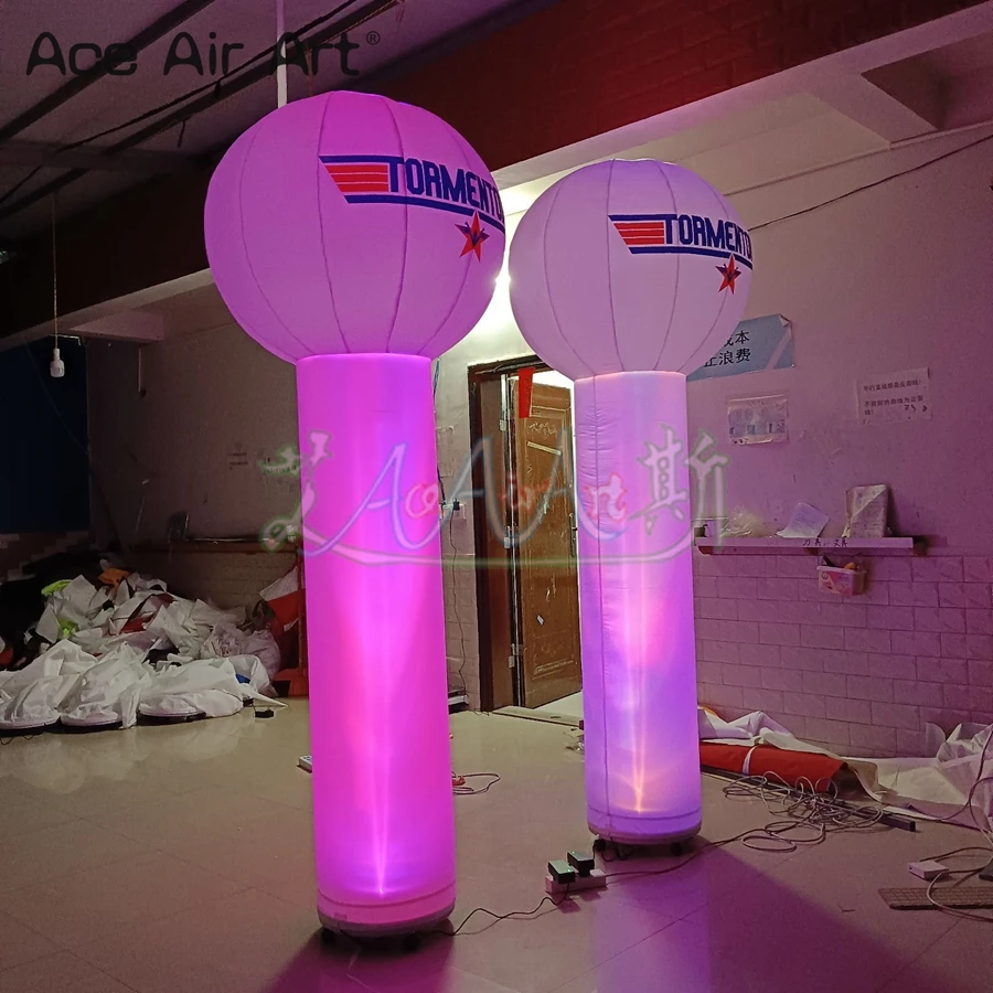 Columna inflable LED de 2 piezas y 2,4 m H, tubo con una bola en la parte superior para decoración de fiesta de boda