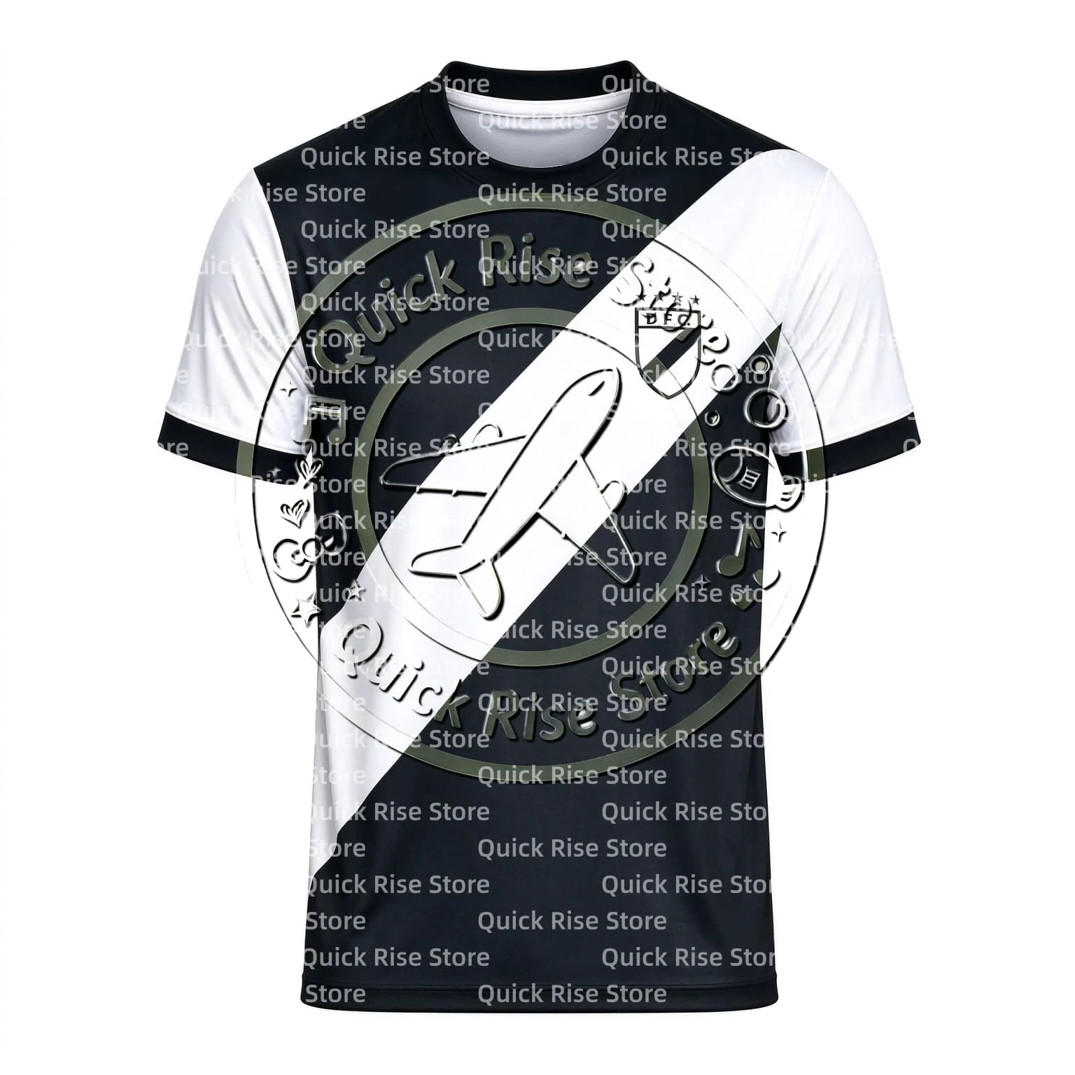 Danubio Home Football Jersey Black White Diagonal Panel Short Sleeve Soccer Shirt Men Kids Fan Training Uniform Quick Dry Tee