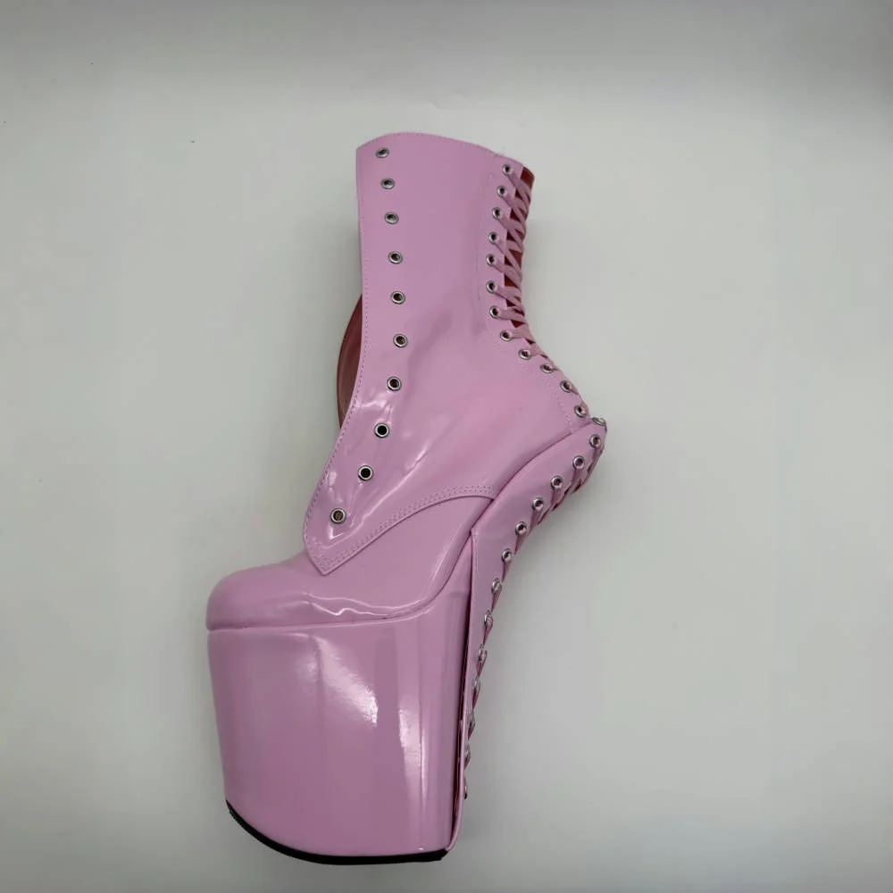 20 سنتيمتر المهر Heelless حذاء من الجلد ، السيدات صنم المرحلة القطب أحذية الرقص ، الرجال تأثيري بوتاس ، منصة 9 سنتيمتر ، الوردي ، الأسود ، لون مخصص