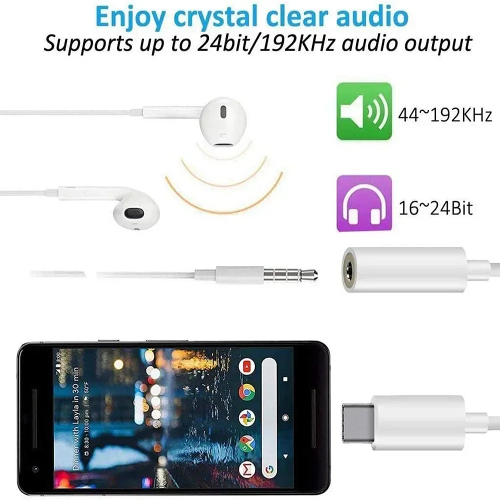 USB-C to 3.5mm Audio Headphone Adapter，USB C to Aux Audio Dongle Cable Earphone Jack Converter for i phone 15 16 Galaxy