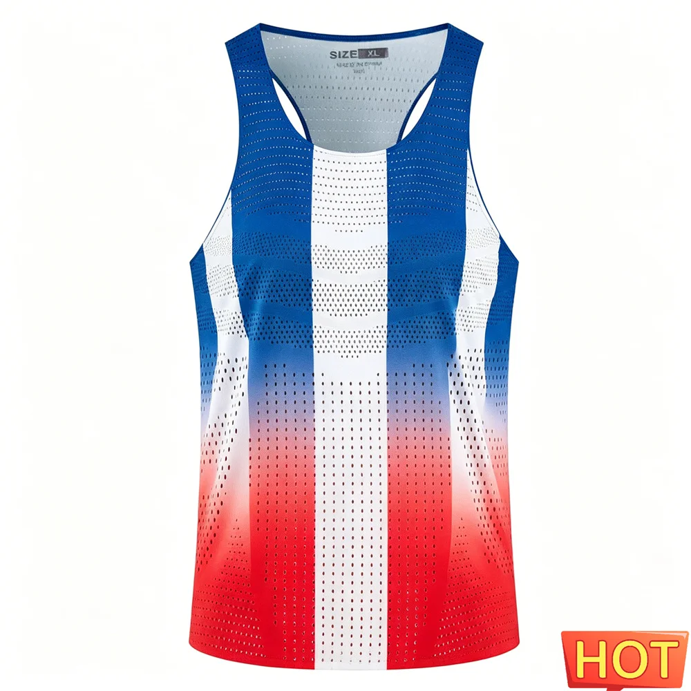 Marathon sports men women's vest men's t-shirts tank tops Stripe gradient men's running vest breathable Men's sleeveless T-shirt