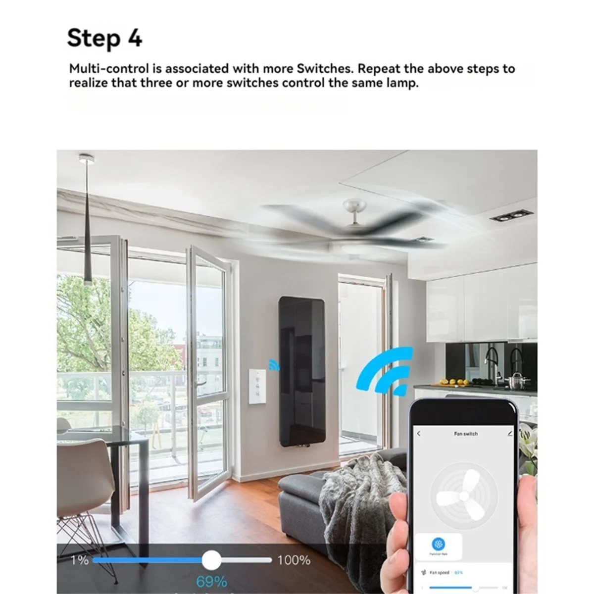 Interruptor inteligente para ventilador de techo, dispositivo con WiFi, Control remoto inalámbrico por aplicación Smart Life/Tuya, velocidad continua, versión estadounidense B