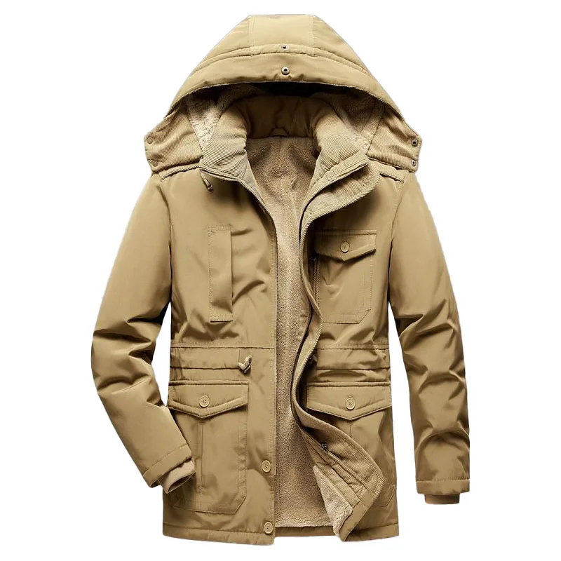 Parka militaire Smile pour homme, coupe-vent cargo chaud, doublure en agneau d'extérieur, veste rembourrée à capuche, optique multi-poches, hiver