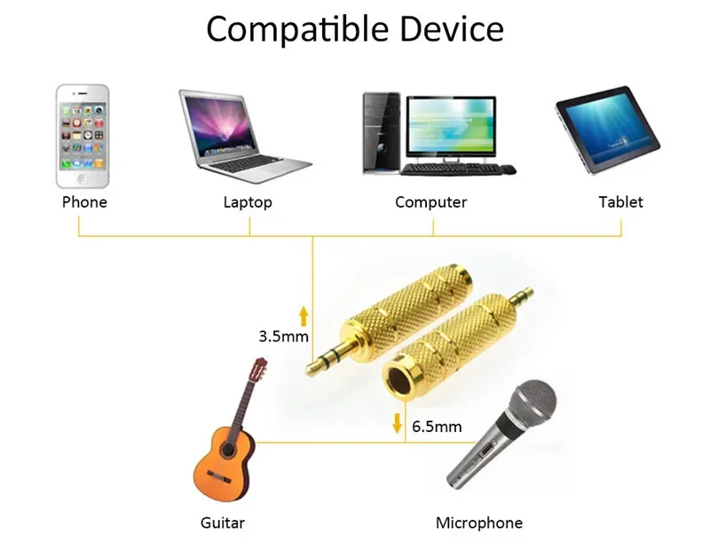 Adaptador de Audio de 6,35 a 3,5, conector macho de 3,5mm a 6,5mm, convertidor auxiliar de 3 polos, Terminal de altavoz chapado en oro