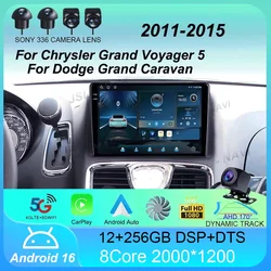 Android 16 Car Radio For Chrysler Grand Voyager 5 2011 - 2015 For Dodge Grand Caravan 2008-2020 Player Multimedia GPS 360 Camera