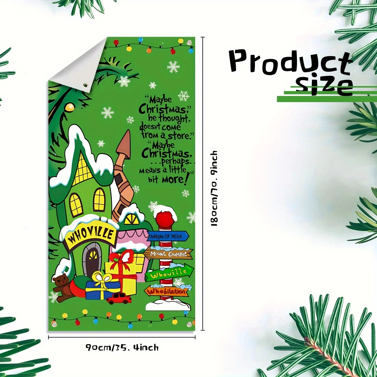 Merry Christmas Door Cover Green Whoville Xmas Winter Holiday Party Decorations Backdrop Door Hanging Banner