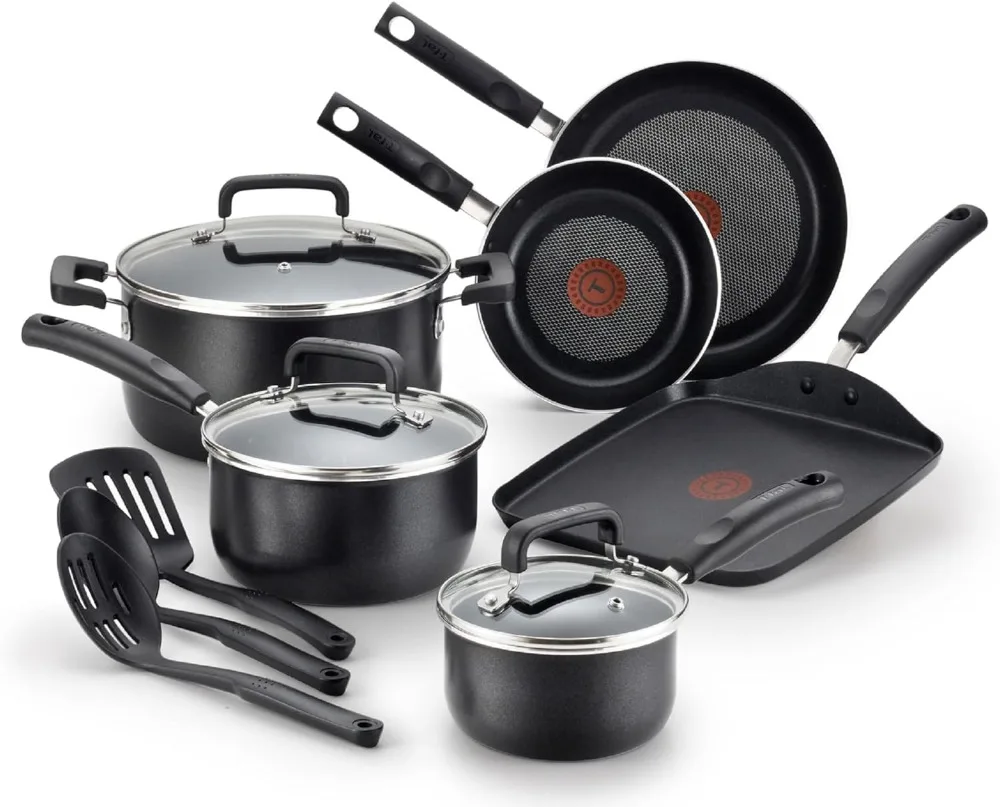 

Nonstick Cookware Set 12 Piece Oven Broiler Safe 350F Pots and Pans, Dishwasher Safe Black