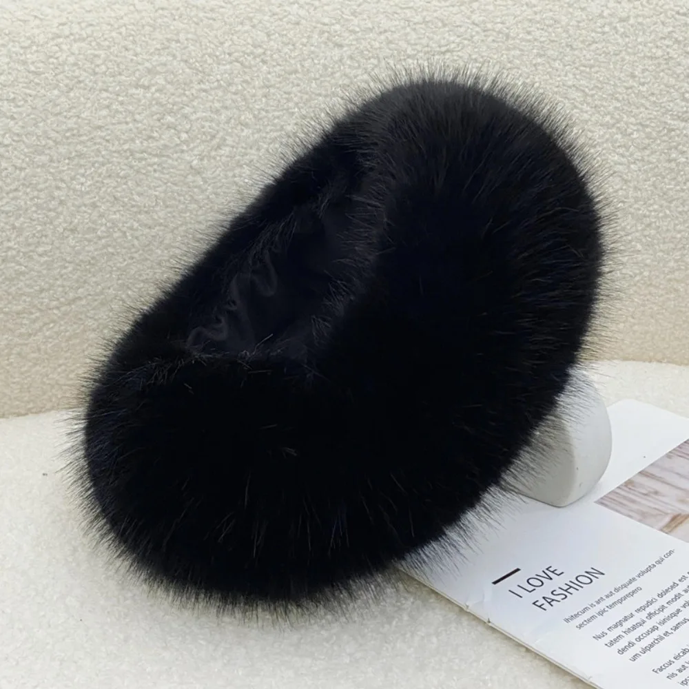 Fashion Thick Turban Hat Keep Warm Solid Color Winter Hat Imitation Fox Fur Fluffy Headband Winter