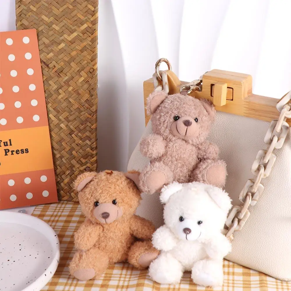 10Cm Exquisite Curly Plush Sitting Doll Keychain Cute Cartoon Small Little Bear Toy Bag Pendant DIY Wedding Gift Box 4 Color